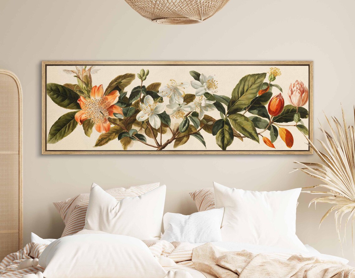 Vintage Botanical Blossom Branch Orange White Flowers Painting Print - Image 2