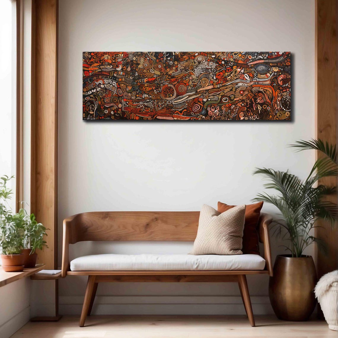 Intricate Tribal Doodle Swirls Rust Tones Panoramic Framed Art Print - Image 4