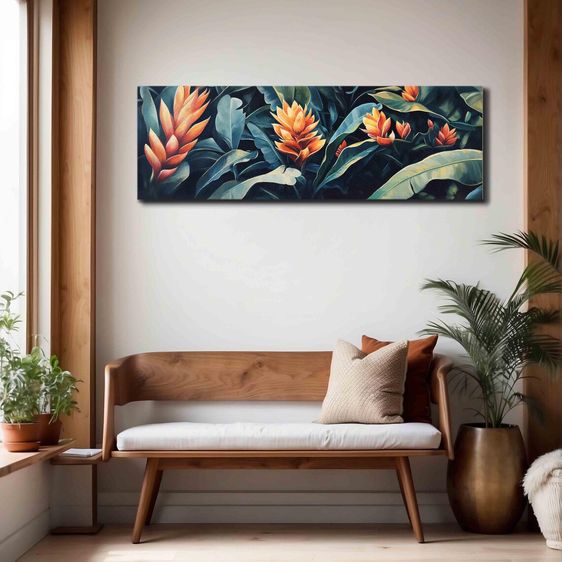 Orange Tropical Torch Ginger Blooms Dark Moody Jungle Floral Wall Art - Image 4