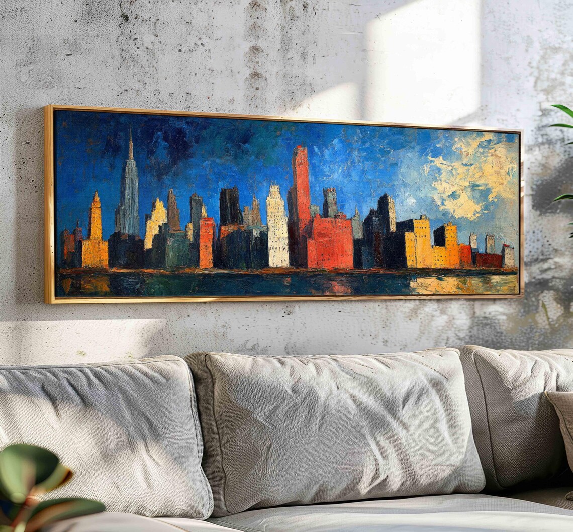 New York City Colorful Skyline Empire State Painting Travel Poster