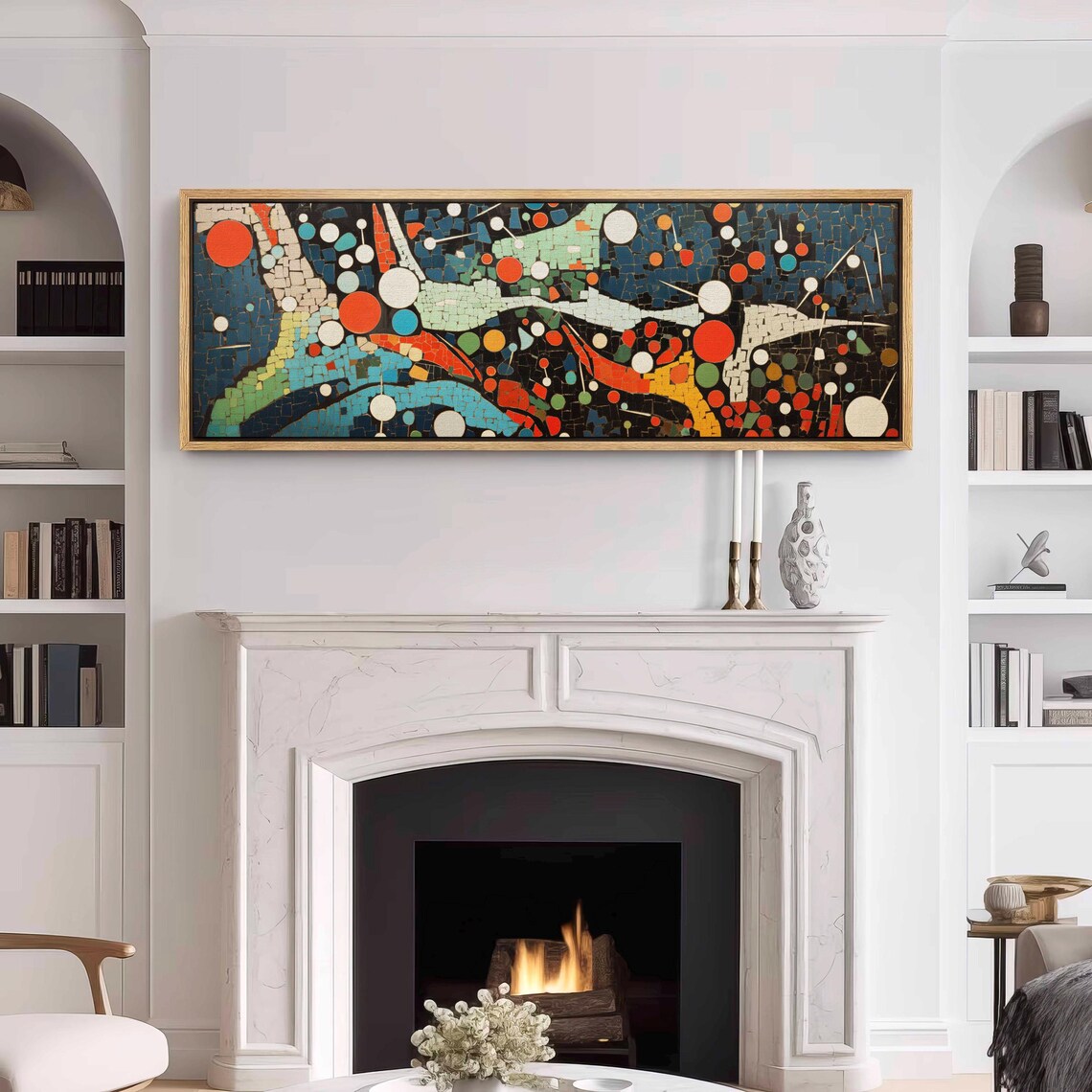 Colorful Mosaic Dots Flowing Shapes Turquoise Red Abstract Art Print - Image 3