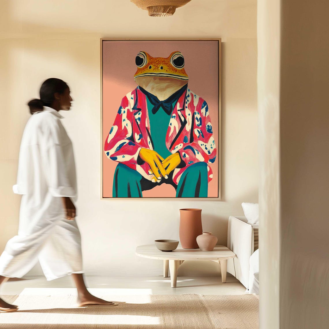 Sitting Toad in Colorful Patterned Robe Quirky Animal Portrait Poster - Image 3
