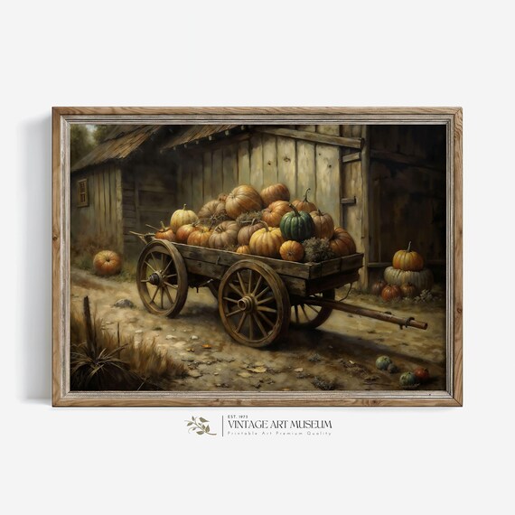 Vintage Pumpkin Wagon Harvest Barn Rustic Fall Farmhouse Poster