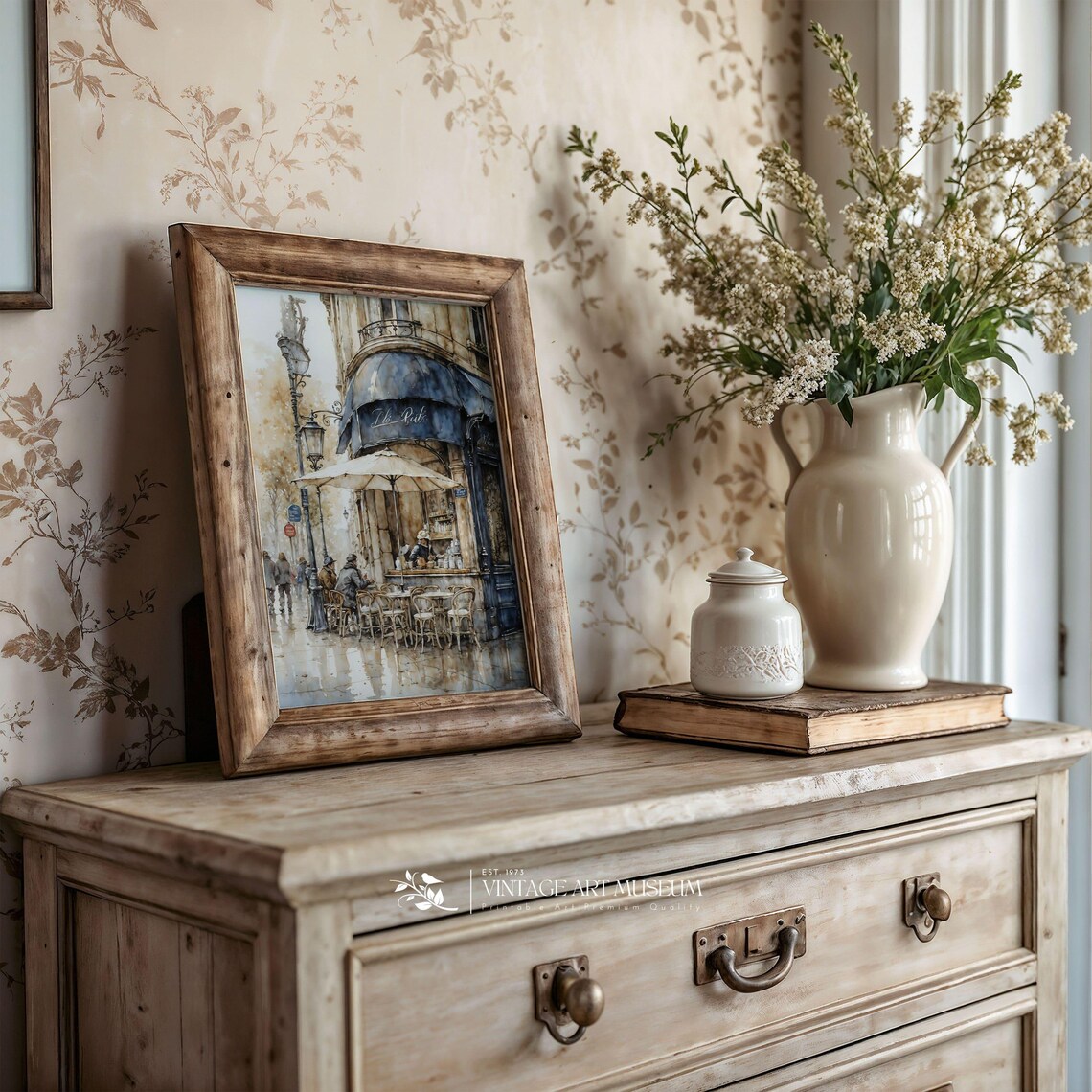 Rainy Parisian Cafe Corner With Wet Cobblestones Watercolor Poster - Image 3