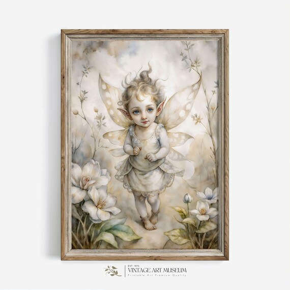 Cute Baby Fairy Watercolor Nursery Art Print for Little Girls Room