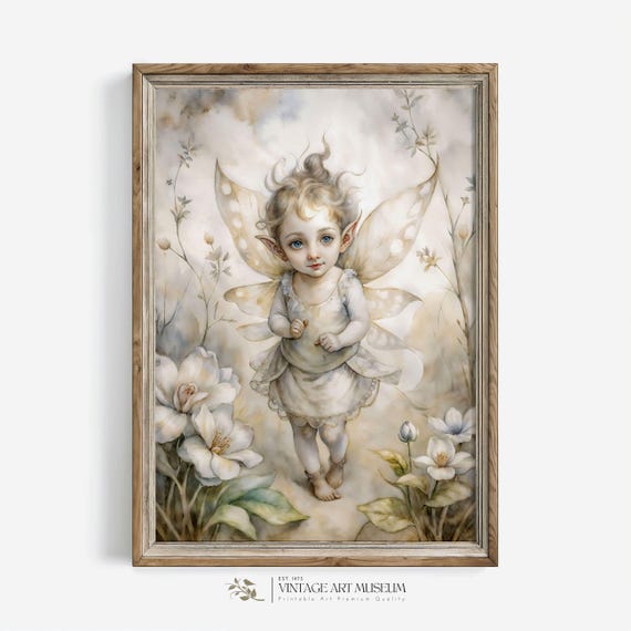 Cute Little Baby Fairy In Blooming Forest Nursery Art For Girls Fancy Watercolor Vintage Wall Art Decor Original Artwork 584