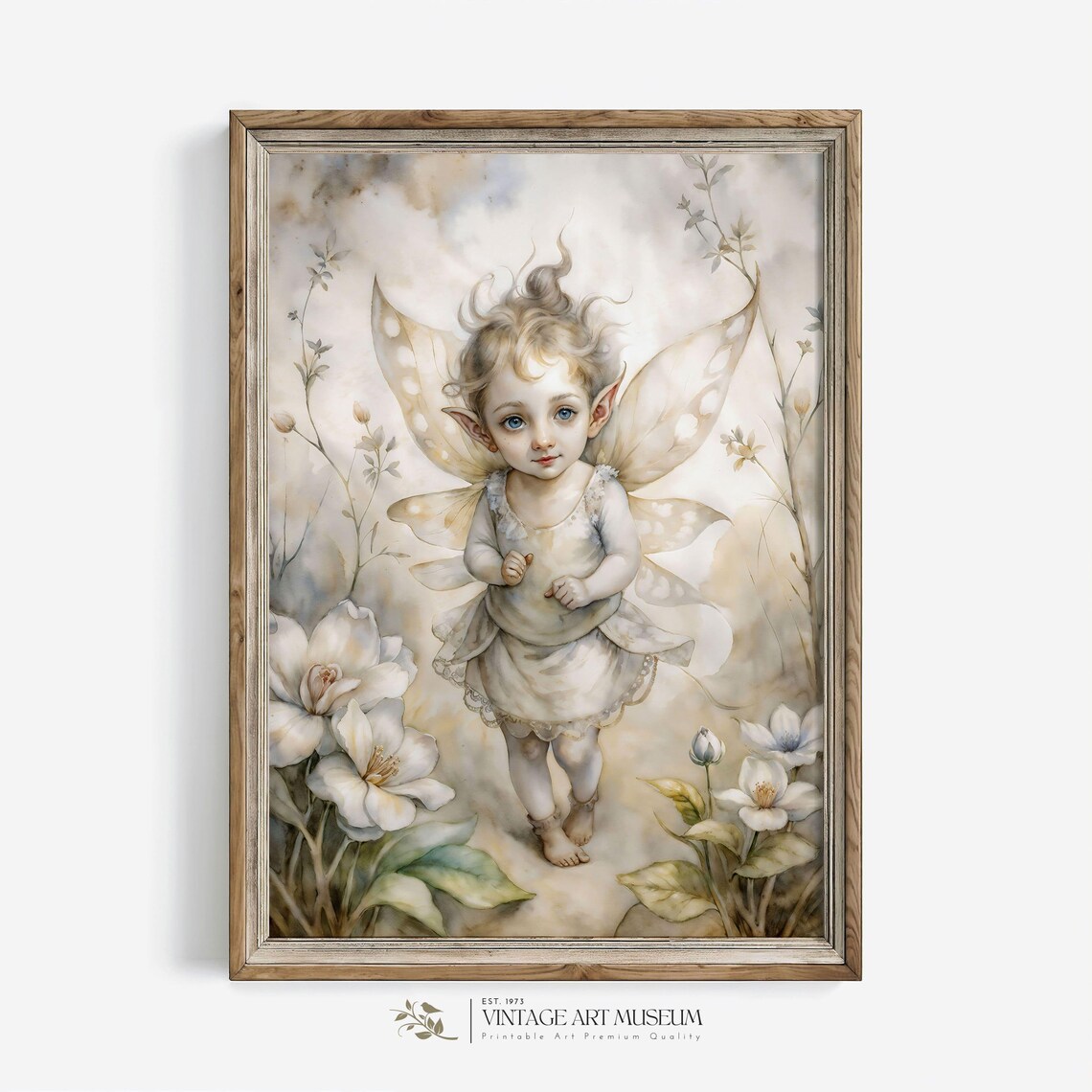 Cute Baby Fairy Watercolor Nursery Art Print for Little Girls Room
