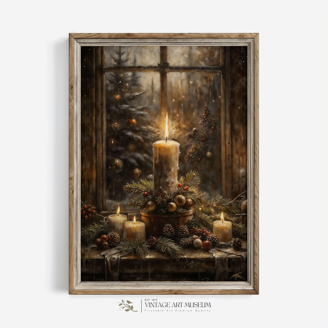 Evening Candle for Christmas Vintage Still Life Art Print - Image 3
