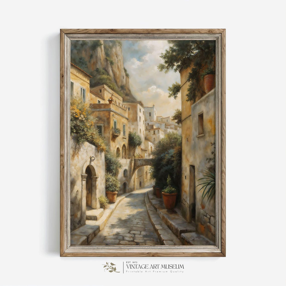 Street Of Amalfi Italy Architecture European Vintage Style Print Warm Tone Oil Painting Nostalgia Cottagecore Wall Art 654