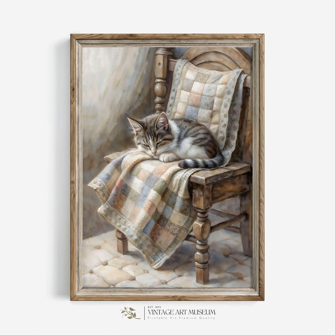 Sleeping Kitten on a Cushioned Chair Nursery Watercolor Room Poster - Image 3