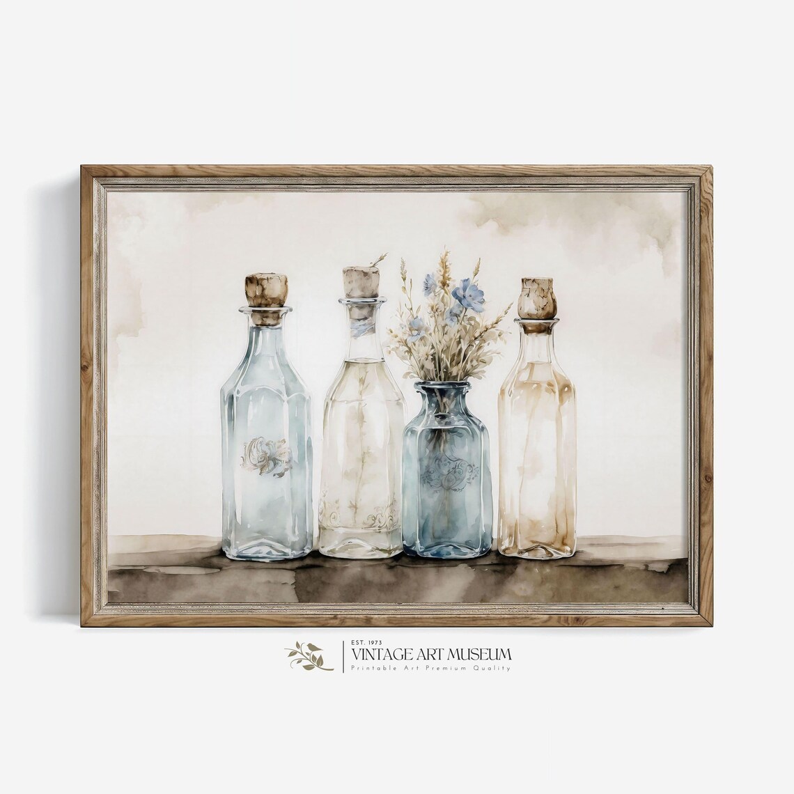Vintage Glass Bottles Still Life Moody Kitchen Pantry Wall Art - Image 3