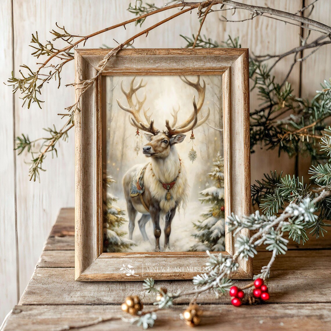 Vintage Christmas Deer Of Santa Art Print - Image 3