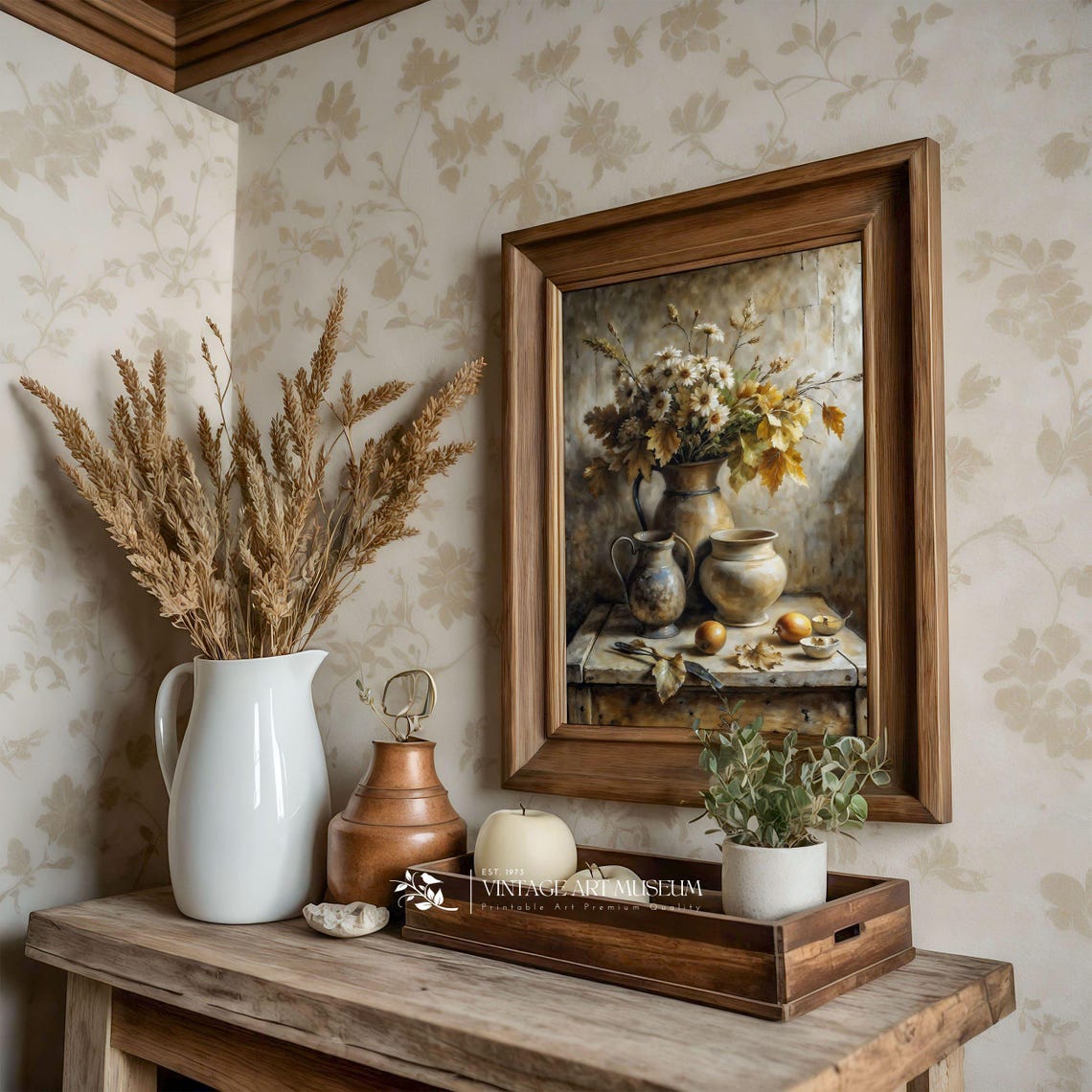 Vintage Daisy Bouquet Clay Pitcher Rustic Farmhouse Still Life Poster - Image 3