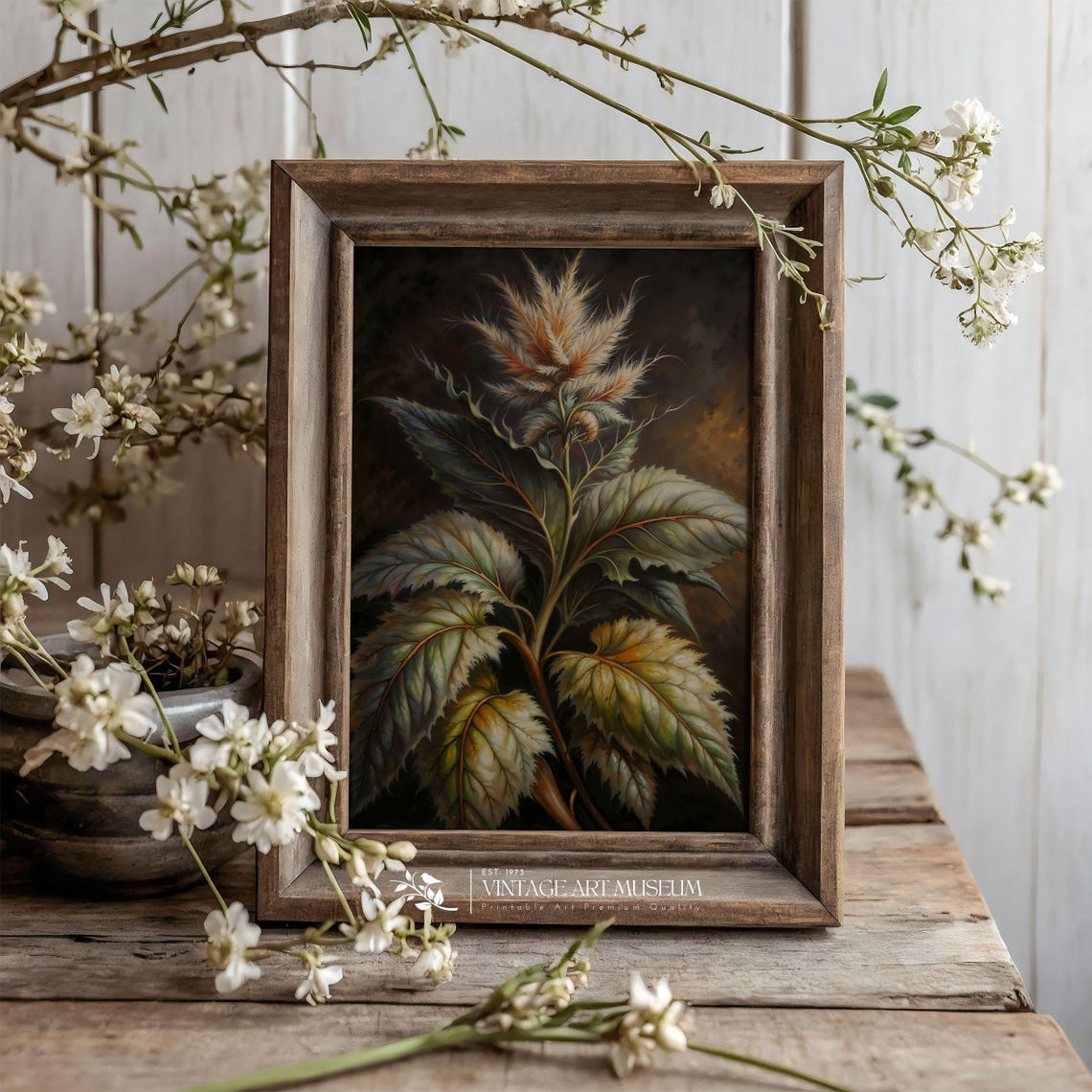 Dark Botanical Thistle Flower Vintage Oil Painting Moody Wall Art - Image 3