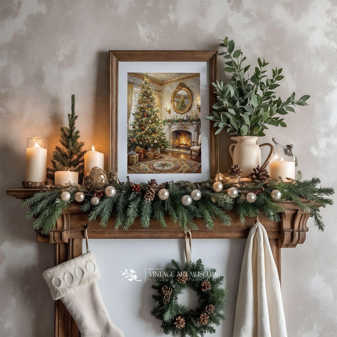 Vintage Christmas Painting Art Print, Neutral Holiday Decor - Image 3