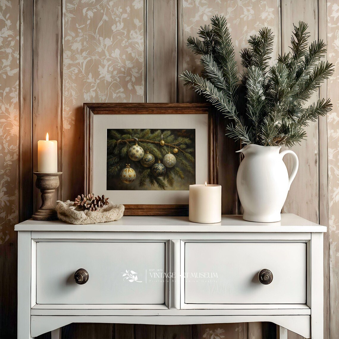 Pine Branch With Christmas Balls, Vintage Style - Image 3