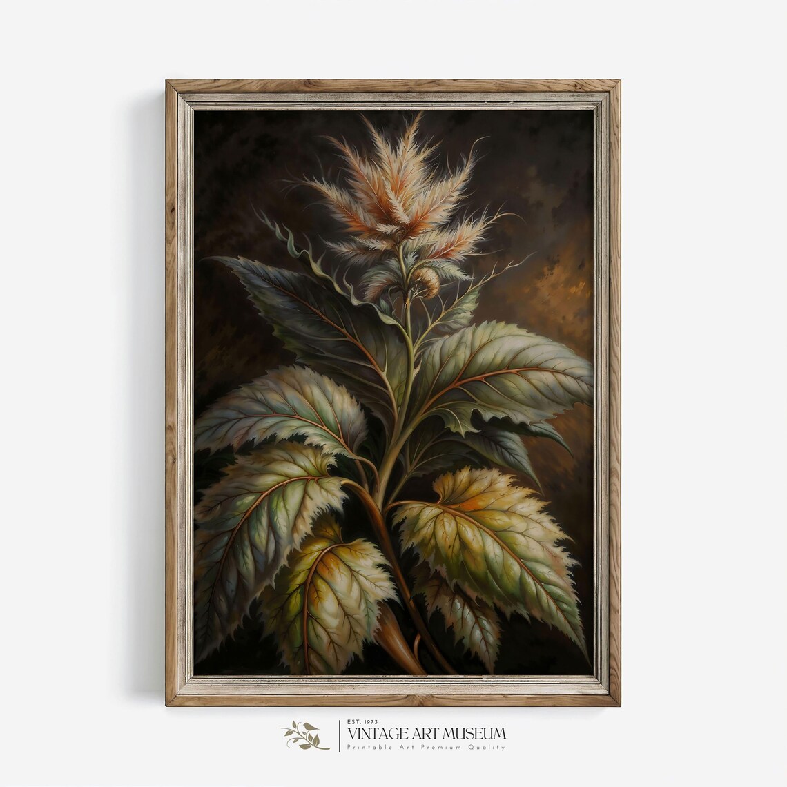 Dark Botanical Thistle Flower Vintage Oil Painting Moody Wall Art