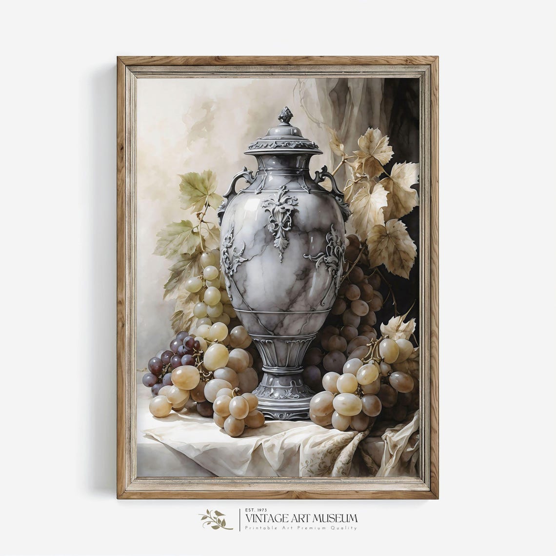 Silver Urn With Grapes Classical Marble Style Still Life Poster
