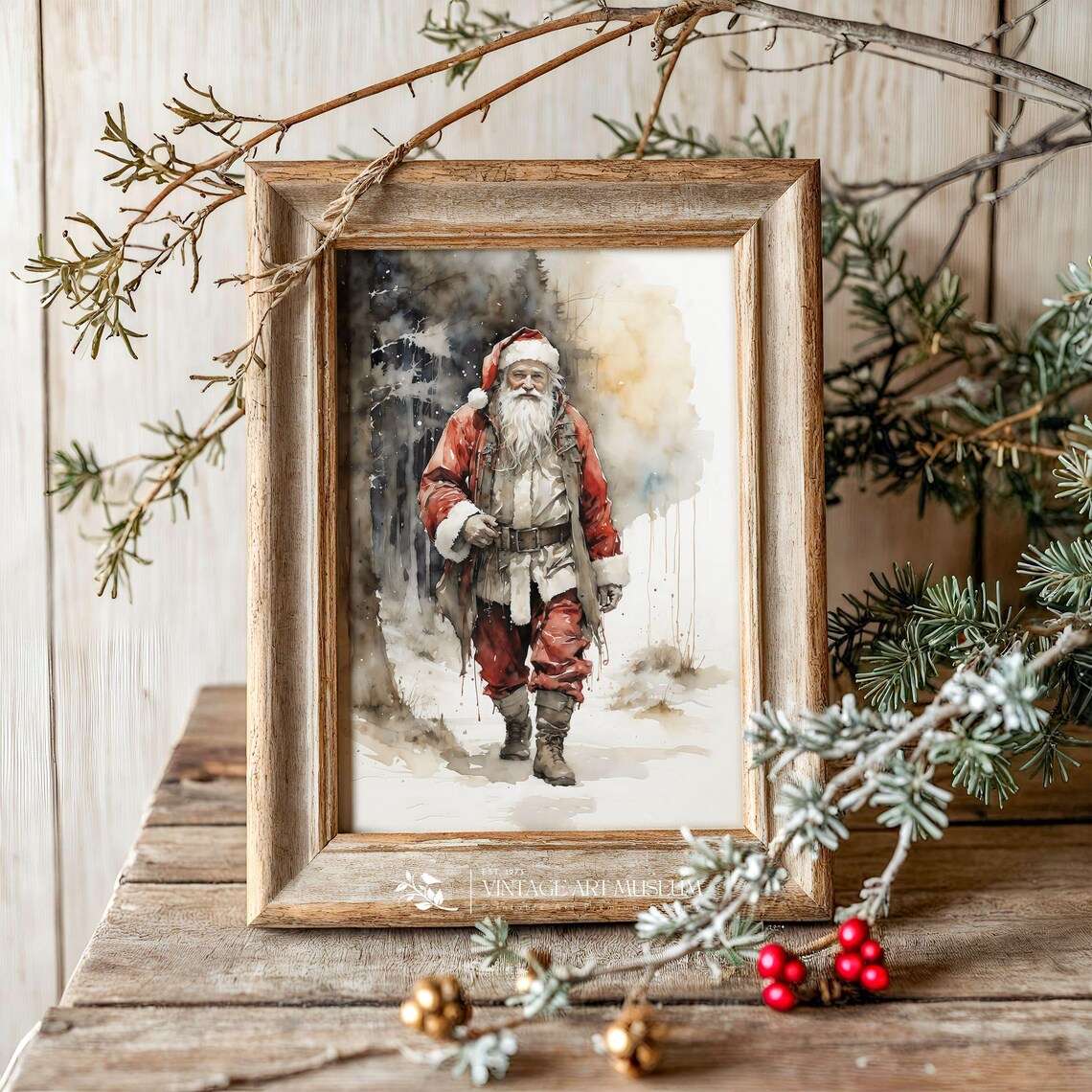 Christmas Watercolor Santa Art Print, Holiday Decor - Image 3