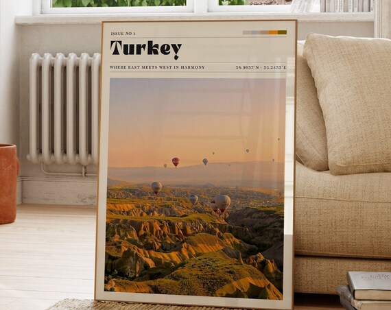 Turkey Hot Air Balloon Valley Sunset Travel Poster Magazine Style