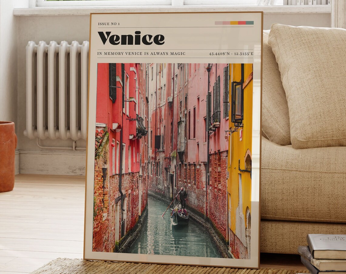 Venice Italy Gondola Canal Pastel Colorful Houses Photo Poster
