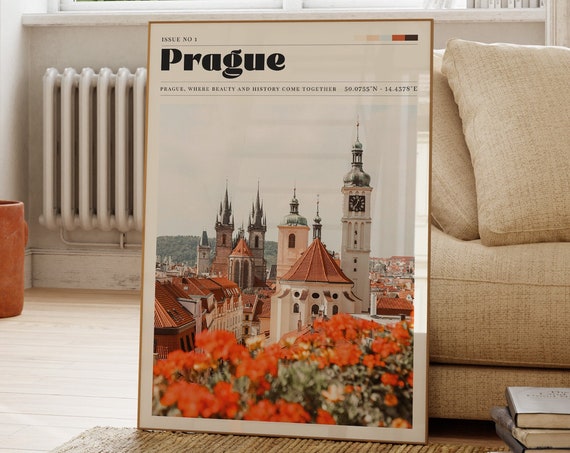 Prague Wall Print Travel Poster Vintage Art Kitchen Living Room Decor Photograph Gift For Her Personalised Cityscape