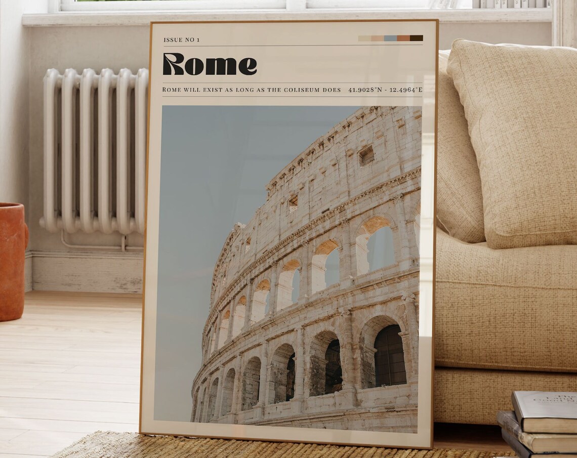 Rome Colosseum Retro Travel Poster Magazine Style Ancient Photo