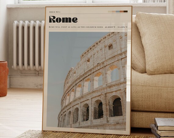 Rome Colosseum Retro Travel Poster Magazine Style Ancient Photo
