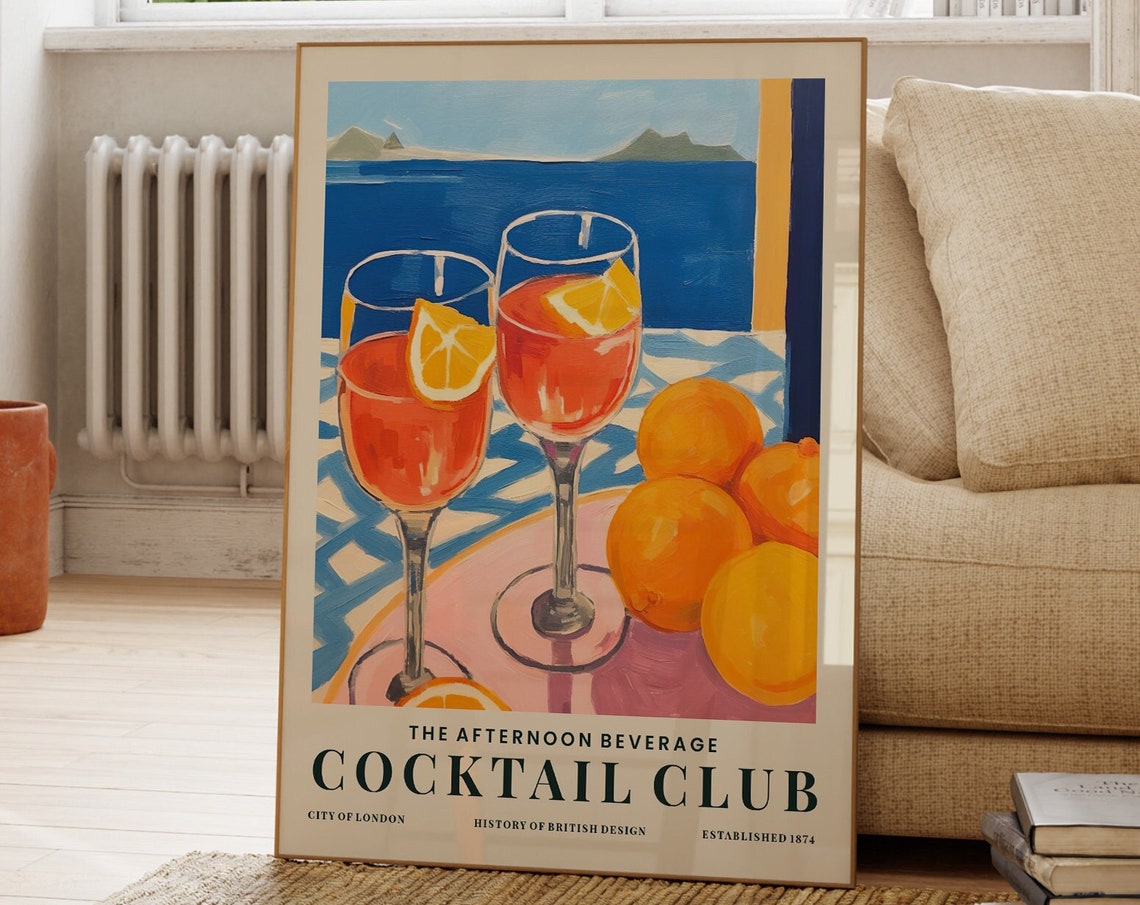 Cocktail Club Seaside Afternoon Beverage Two Spritz Glasses Poster