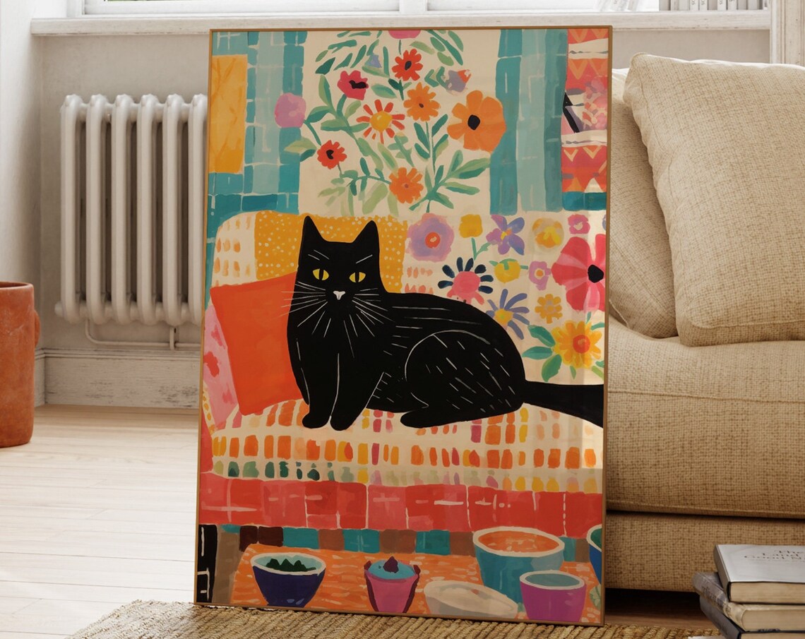 Cat On The Sofa Print, Fun Pattern Poster
