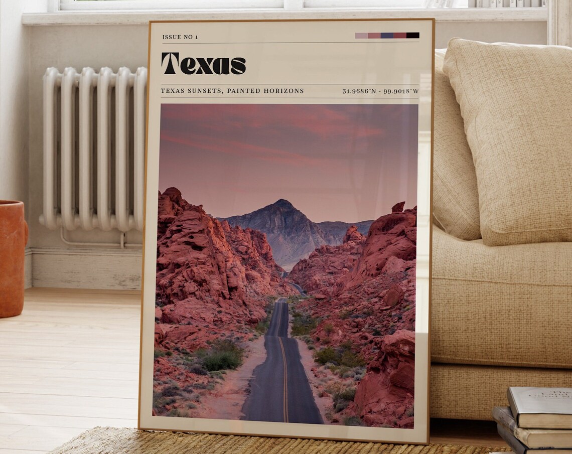 Texas Mountain Vintage Travel Poster, Desert Landscape