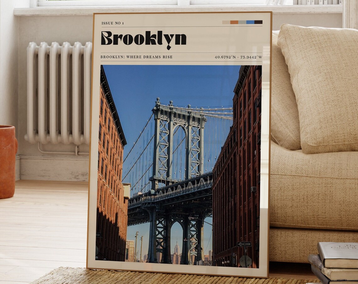 Brooklyn New York Manhattan Bridge DUMBO Magazine Style Travel Poster
