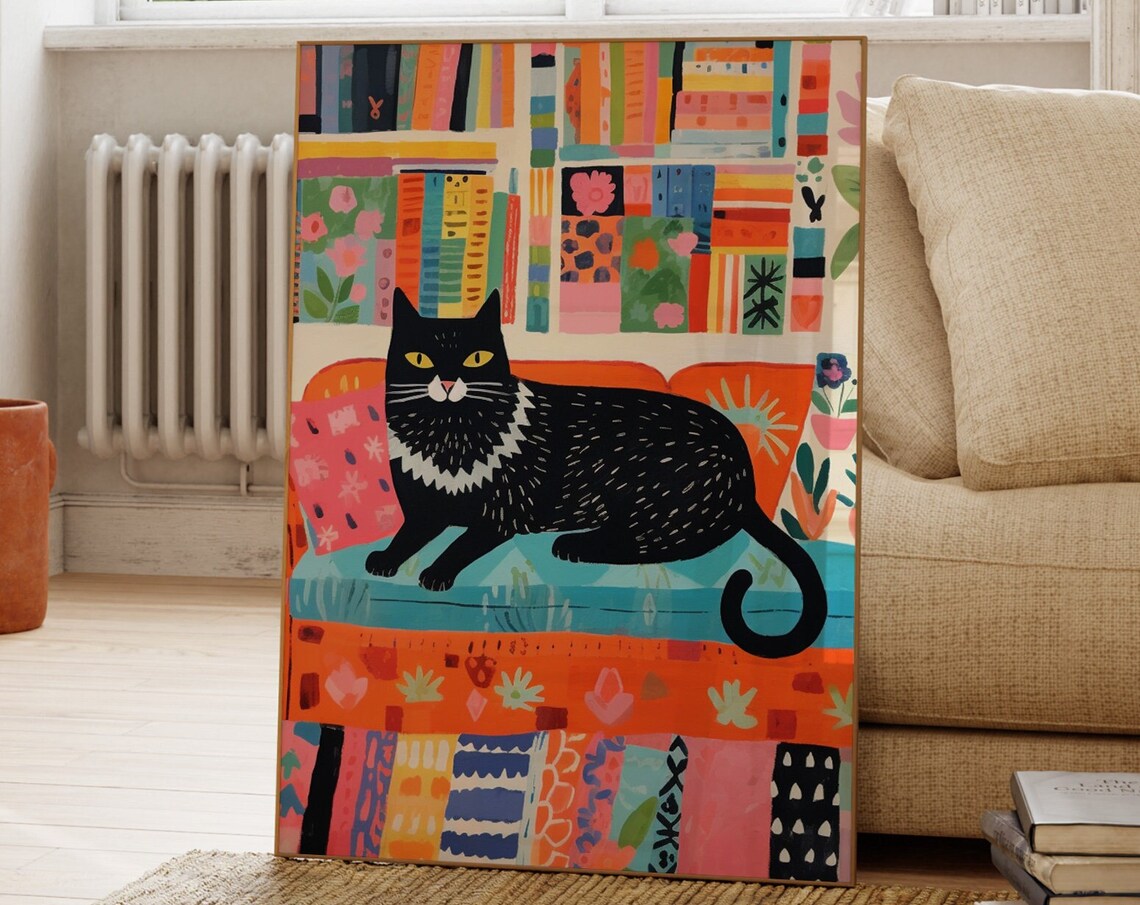 Cat Sitting On The Sofa, Colourful Poster