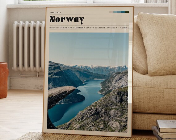 Norway Fjord Photography Travel Poster With Coordinates Issue No 1