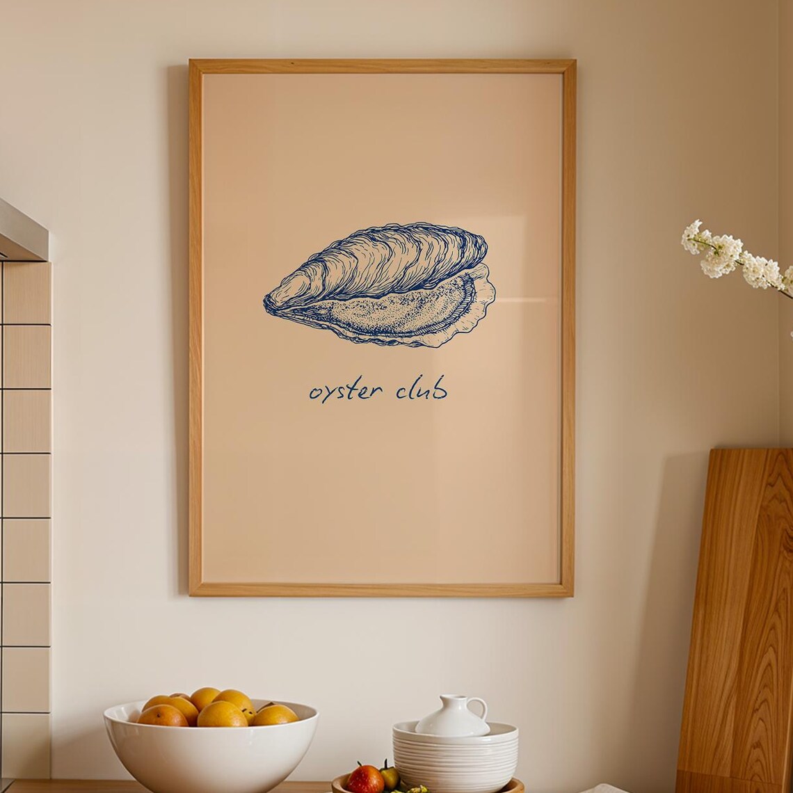 Oyster Club Blue Oyster Illustration Minimal Kitchen Art Poster