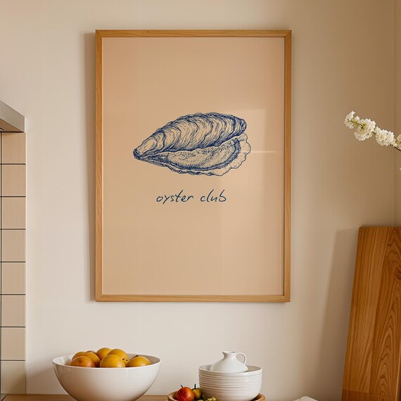 Oyster Club Blue Oyster Illustration Minimal Kitchen Art Poster