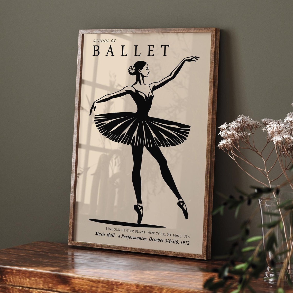 School of Ballet 1972 Black Ballerina Silhouette Beige Poster