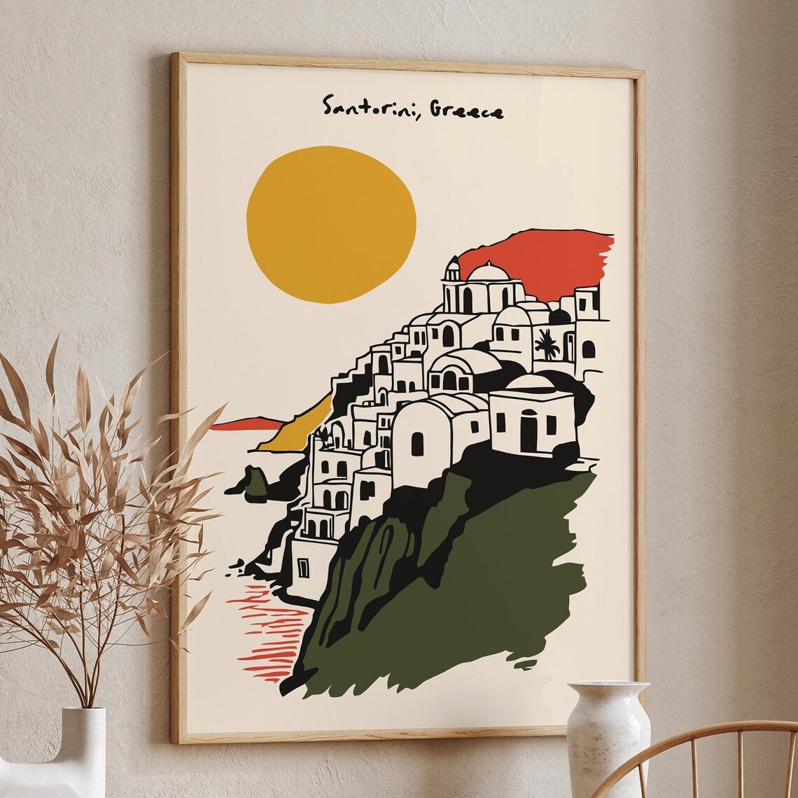 Santorini Greece Sunset Cliff Village Illustration Travel Poster - Image 6