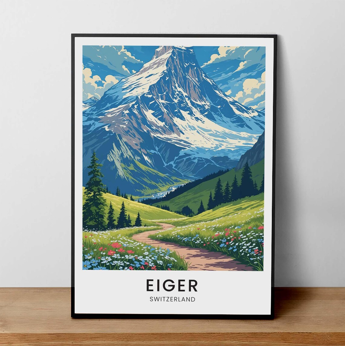Eiger Switzerland Bernese Alps Wildflower Trail Travel Poster