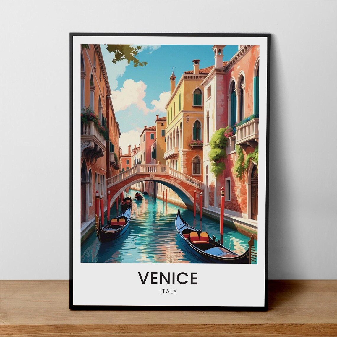 Venice Italy Grand Canal Gondolas Bridge Vintage Travel Poster