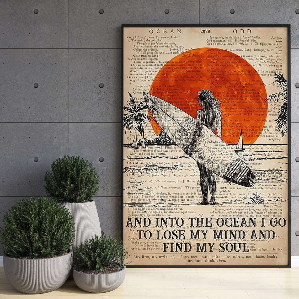 Girl Surfing Vintage Ocean Poster Print, Surfing Gift - Image 3