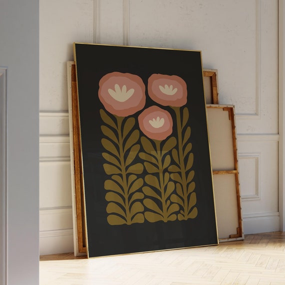 Moody Wall Art Green Black Floral Physical Print Black Floral Wall Art Abstract Botanical Poster Boho Floral Prints For Bedroom Decor