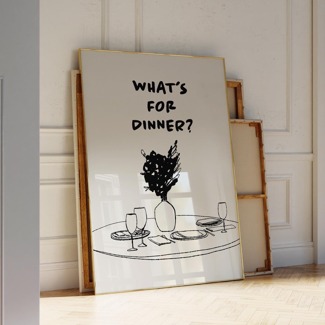 Black Whats For Dinner Retro Kitchen Table Setting Sketch Wall Art - Image 3