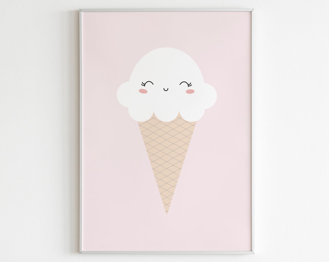 Nursery Ice Cream Cute Ice Cream Wall Art Kids Room Poster Pink Ice Cream Art Baby Room Print Wall Art For Children Gift For Girls