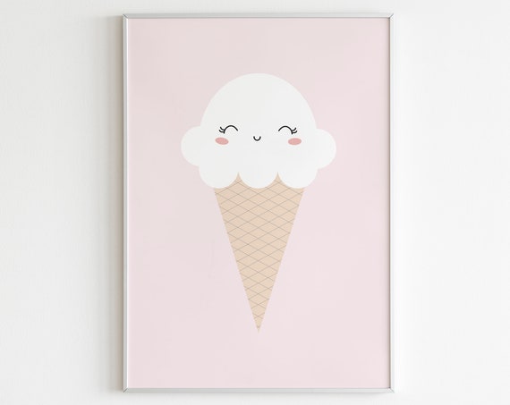 Nursery Ice Cream Cute Ice Cream Wall Art Kids Room Poster Pink Ice Cream Art Baby Room Print Wall Art For Children Gift For Girls