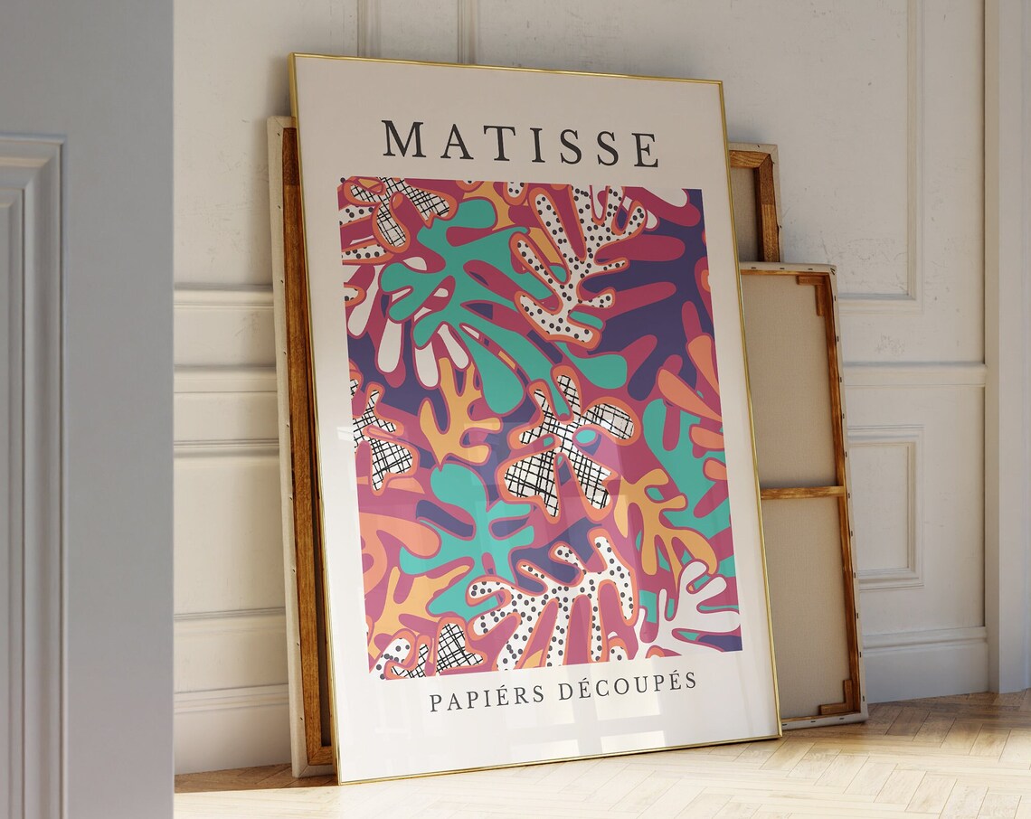 Matisse Papiers Decoupes Red Teal Purple Leaf Dots Art Poster