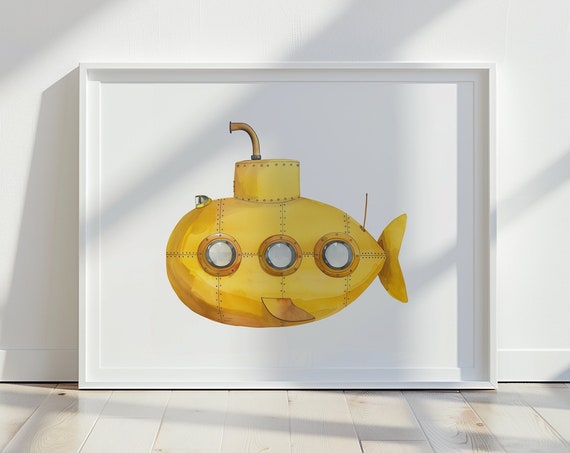 Yellow Submarine Print Nautical Nursery Decor Transportation Wall Art Under The Sea Nursery Decor Kids Ocean Decor Playroom Decor