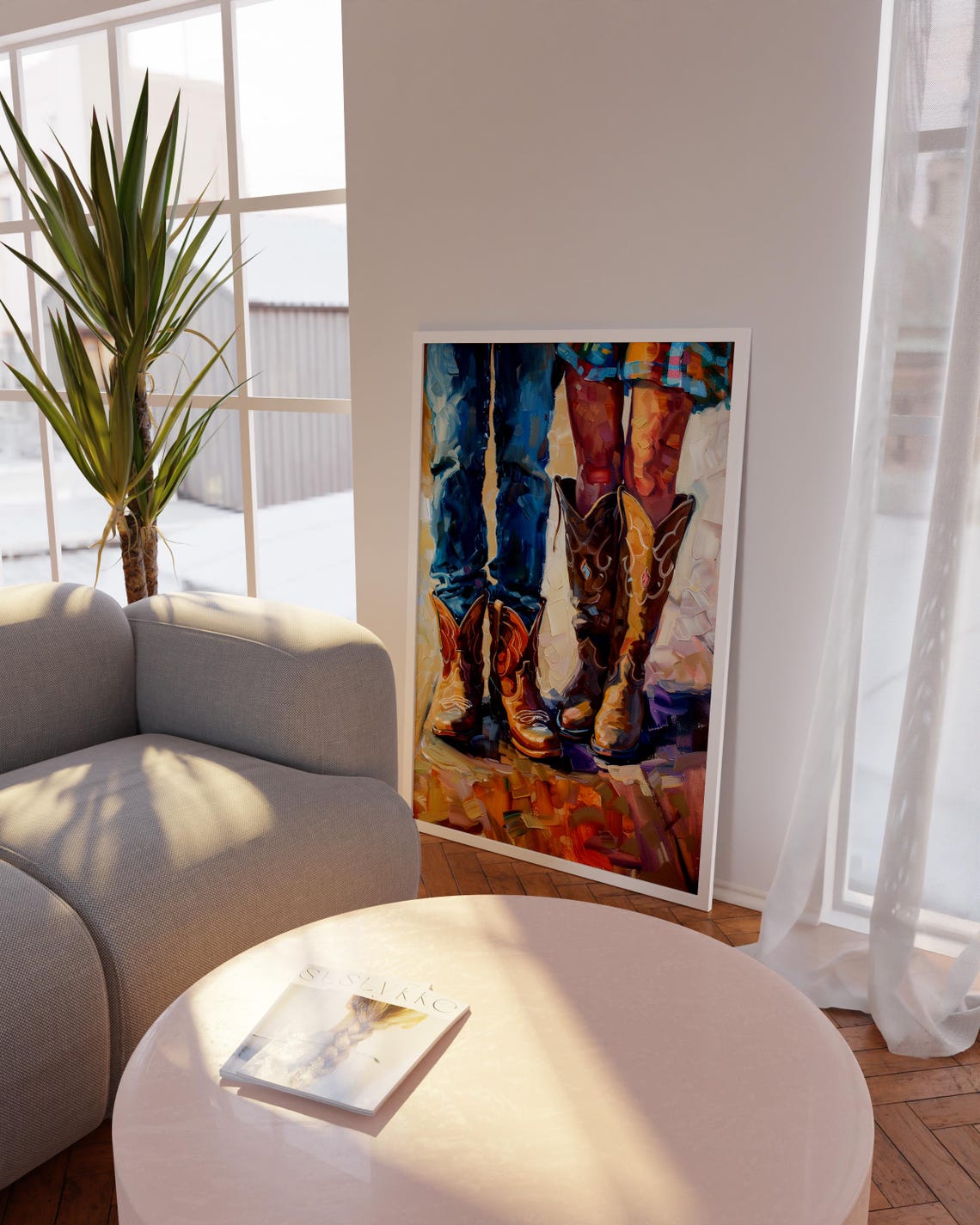 Romantic Couple Standing In Tooled Cowboy Boots Western Art Poster