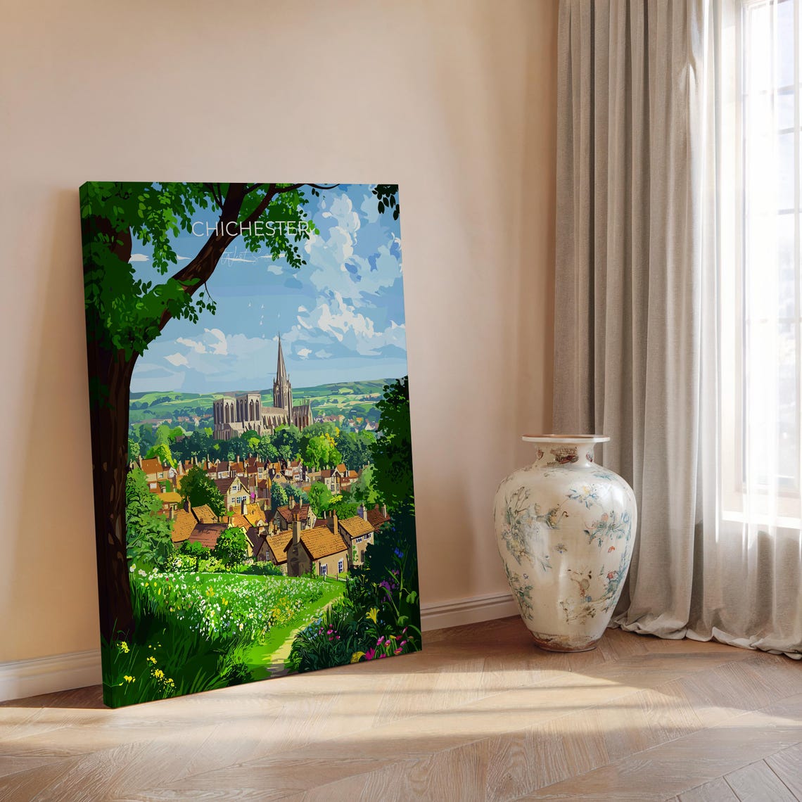 Chichester Cathedral Panorama Over The Town Full Bleed Poster - Image 2