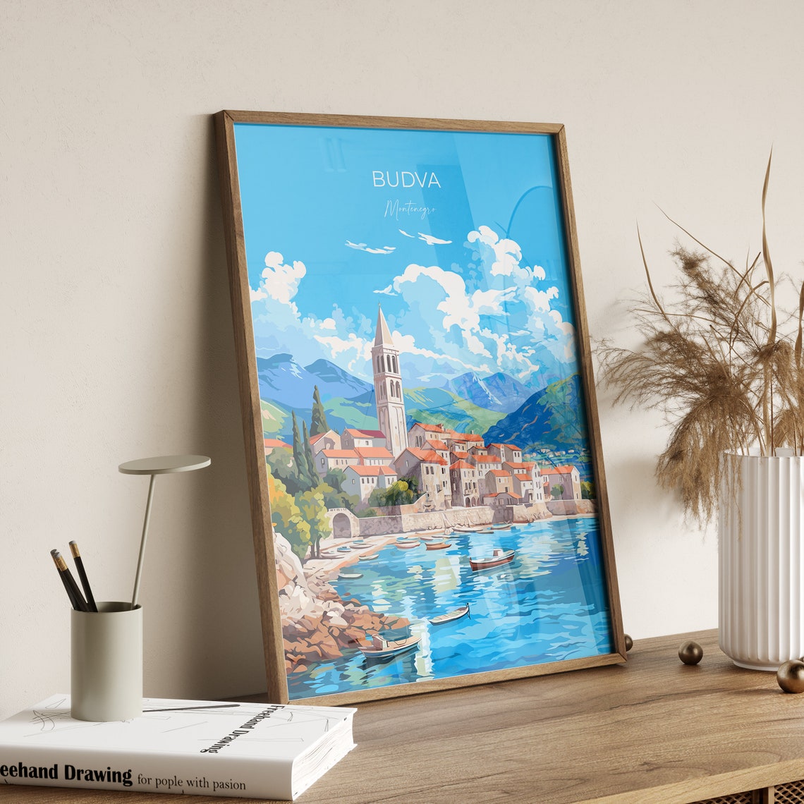 Budva Old Town Stone Bell Tower Montenegro Adriatic Coast Poster - Image 2